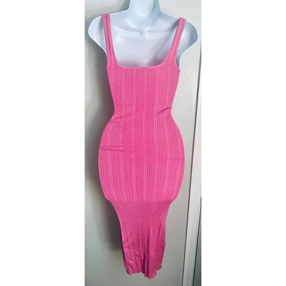 Pink Ribbed Midi Dress - Picture 2 of 4